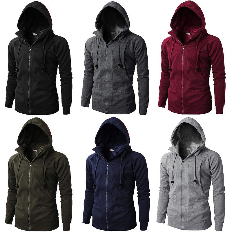 Stylish Men's Hooded Coat With Drawstring And Zipper Up Slim Fit Hoodie Jacket Overcoat