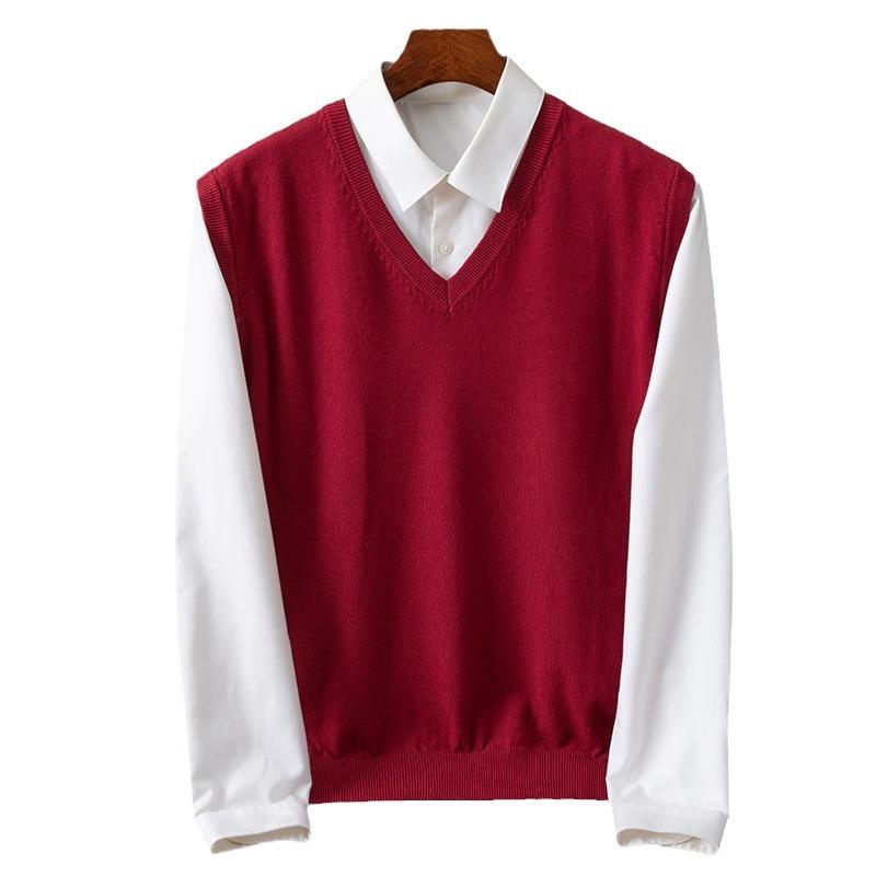 Men Sleeveless Knit V Neck Solid Pullover Vest