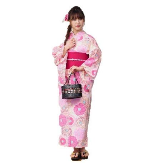 Yukata Set Retro Pattern 3 Women's 2-Piece (Yukata + Half-Width Obi) (Floral (KSK-1004))