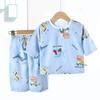 Summer Kids Cotton Silk Pajamas Thin Home Wear Set Boys Girls Cute Pattern Outdoor Wear