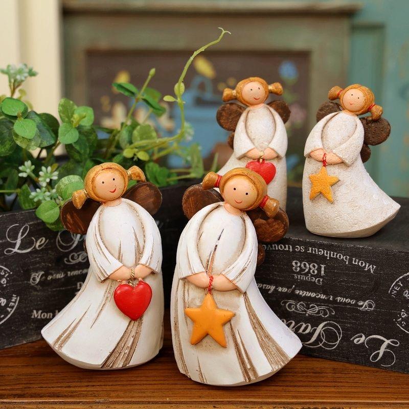 Vintage Resin Angel Girl Figurine, Cute Rustic Farmhouse Decorative Ornament