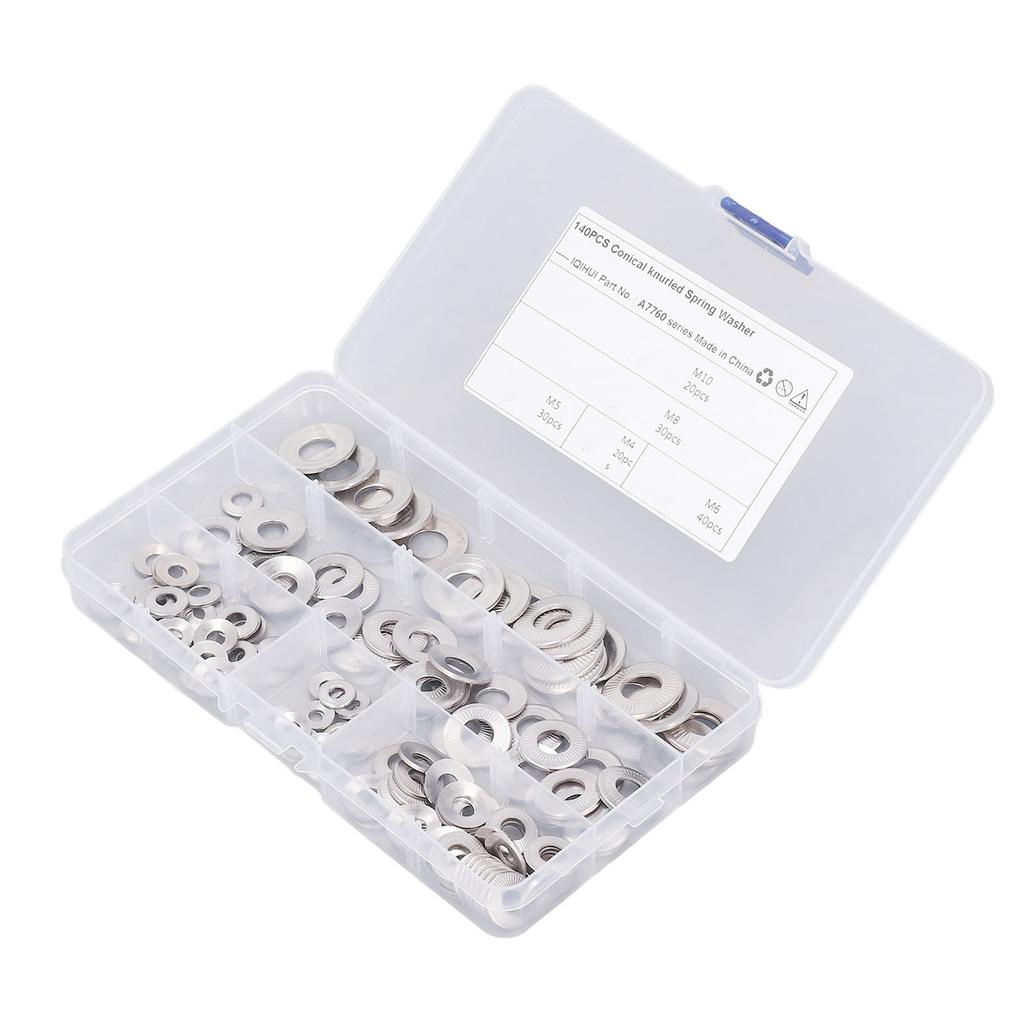 140Pcs 5 Types Knurled Conical Spring Washer Stainless Steel Serrated Conical Spring Washer M4 M5 M6 M8 M10