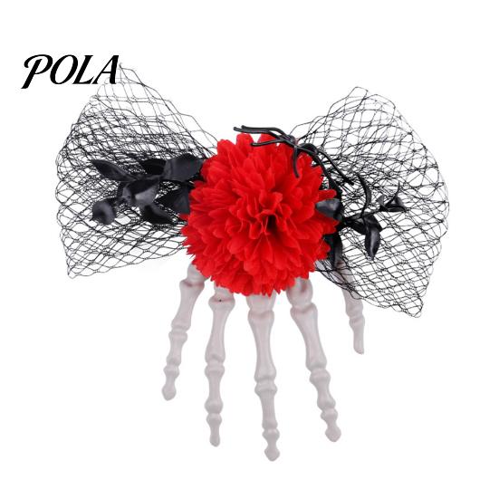 Halloween Hair Jewelry Gothic Skeleton Hand Flowers Clip with Black Mesh, Decorative Pins Skull Bone Claw Hairpin for Girls,Women, Party Costume