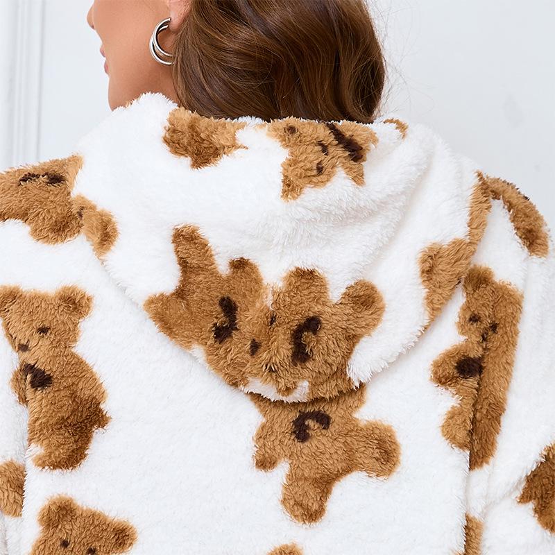 Neues Übergrößen-Doppelflanell-Kapuzensweatshirt Teddybär Plüsch Langarm-Pullover-Oberteil für Herbst/Winter