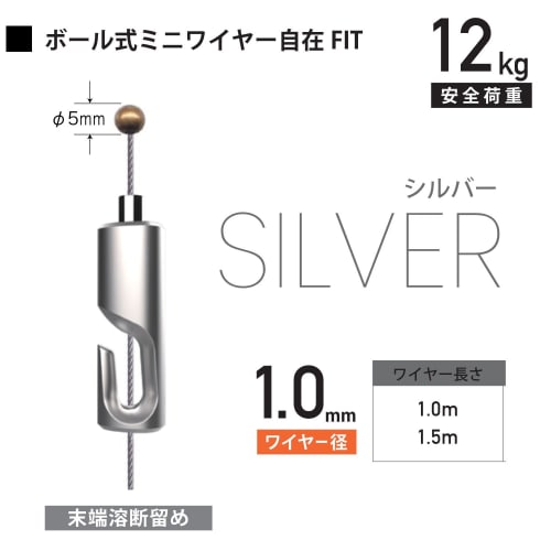 Fukui Metal Craft Ball-Type Mini Wire Adjustable Fit, 1.0mm, L=1.0m, Picture Rail, Hanging Hook, Poster, Picture Frame, Painting, Wall Hanging Displa