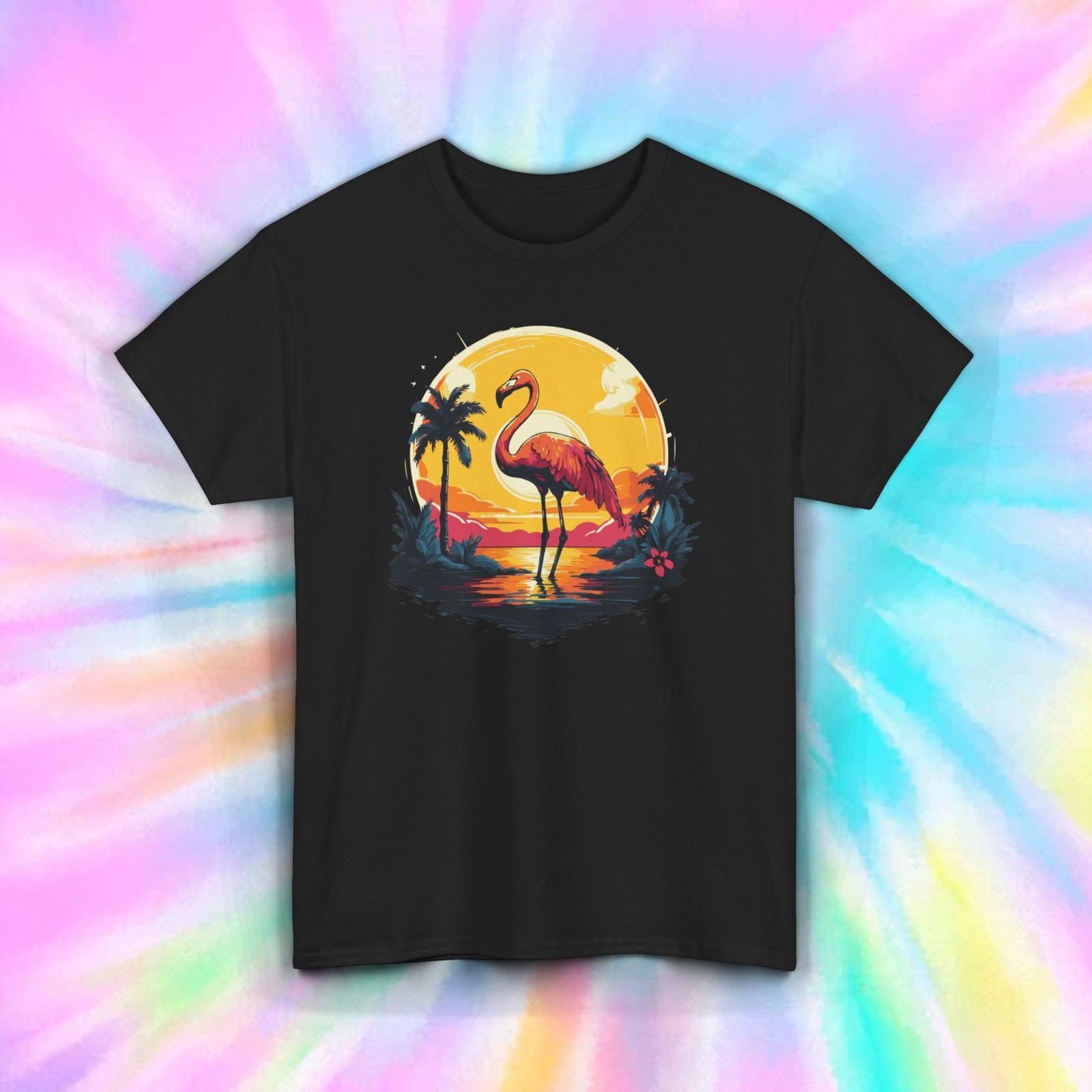Flamingo Sunset T-Shirt Mens Womens Tees Top | Tropical Beach Graphic | Colorful Flamingo Design M