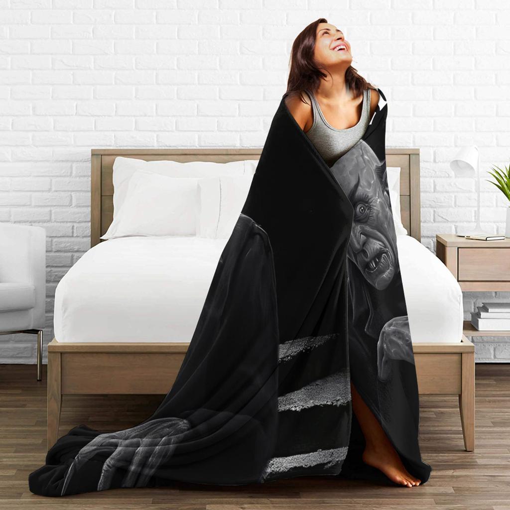 Nosferatu Vampire Dracula Fleece Throw Fashion Blankets Horror Movie Halloween for Bedding Knitted Fashion Blanket Travel Warm Multifunction