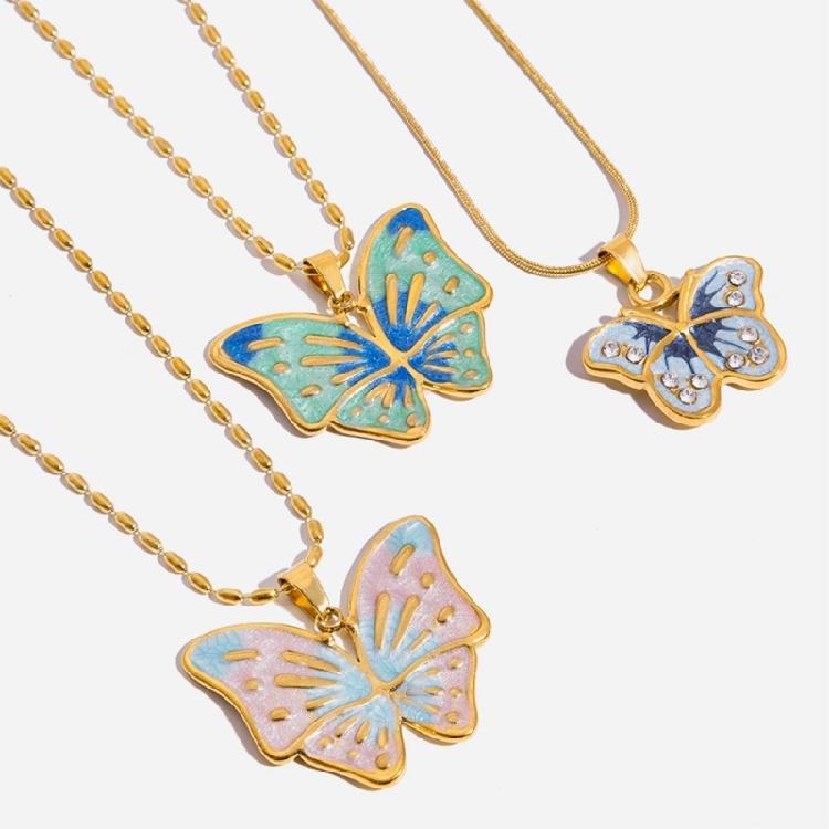 Glossy Butterfly Motifs Necklace Sturdy Stainless Steel Design Seamlessly Transitions From Office To Party