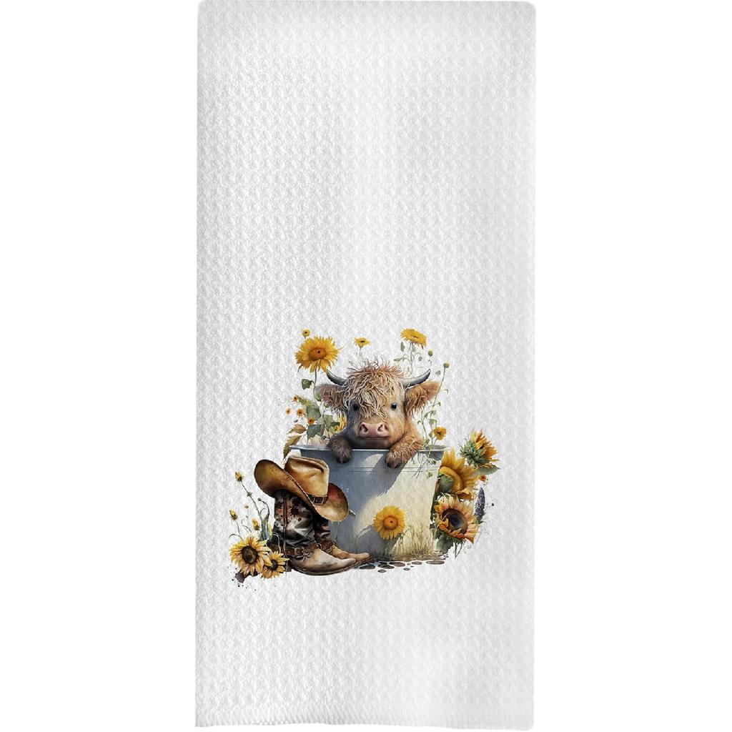 Highland Cow Bathroom Kitchen Towels - Hello Sweet Cheeks Western Bathroom Kitchen Decor,Farmhouse Western Cow Decorative Hand Towels 16x24, Funny