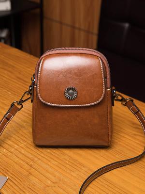 Retro Solid Color Women's Crossbody Bag Fashionable Flip Large Capacity Double-layer Shoulder Bag High-quality PUleather Handbag