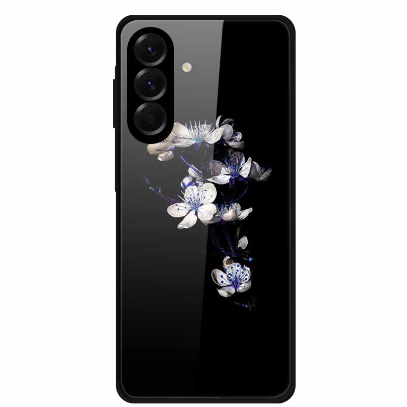Tempered Glass Phone Case For Samsung Galaxy S24 FE Case Hard PC Back Cover Shell for Galaxy S24FE S 24 FE 5G Hard Covers Flower