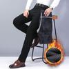 Winter Black Men's Elastic Padded Jeans Men Thickened Loose Straight Warm with Flannel Men's Trousers Autumn and Winter Models