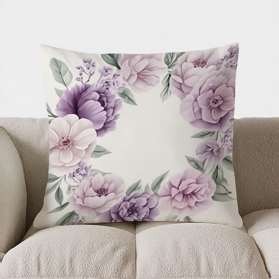 Home Decor Floral Peony Pillow Cover With Purple Blooms Pattern Cushion Cover Suitable For Sofa Bedroom Car Pillow Cover