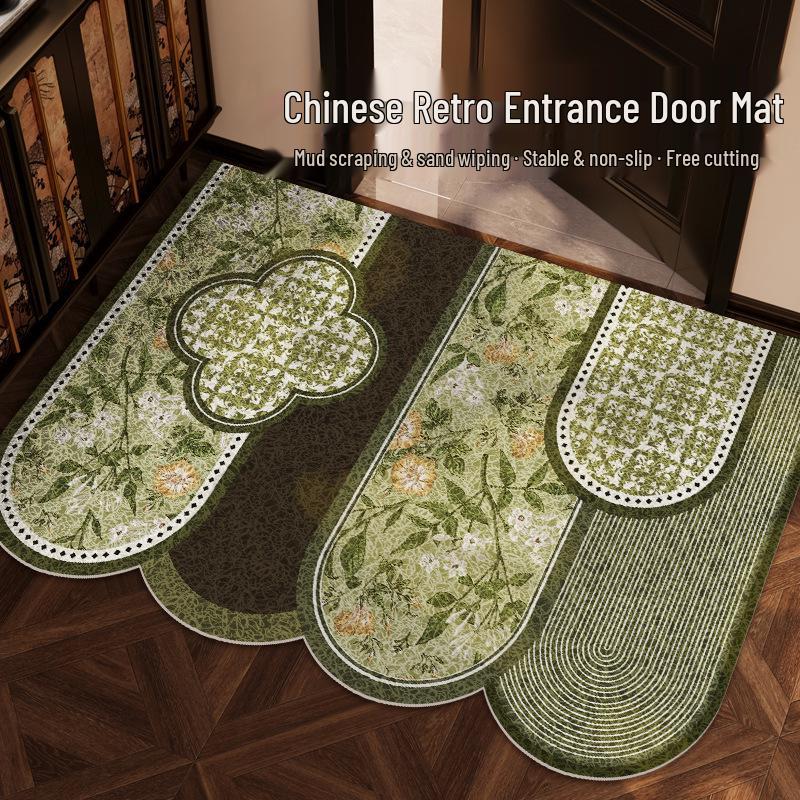 Used Retro Style Green Entrance Door Mat - Durable, Dirt-Resistant, Non-Slip Foot Mat