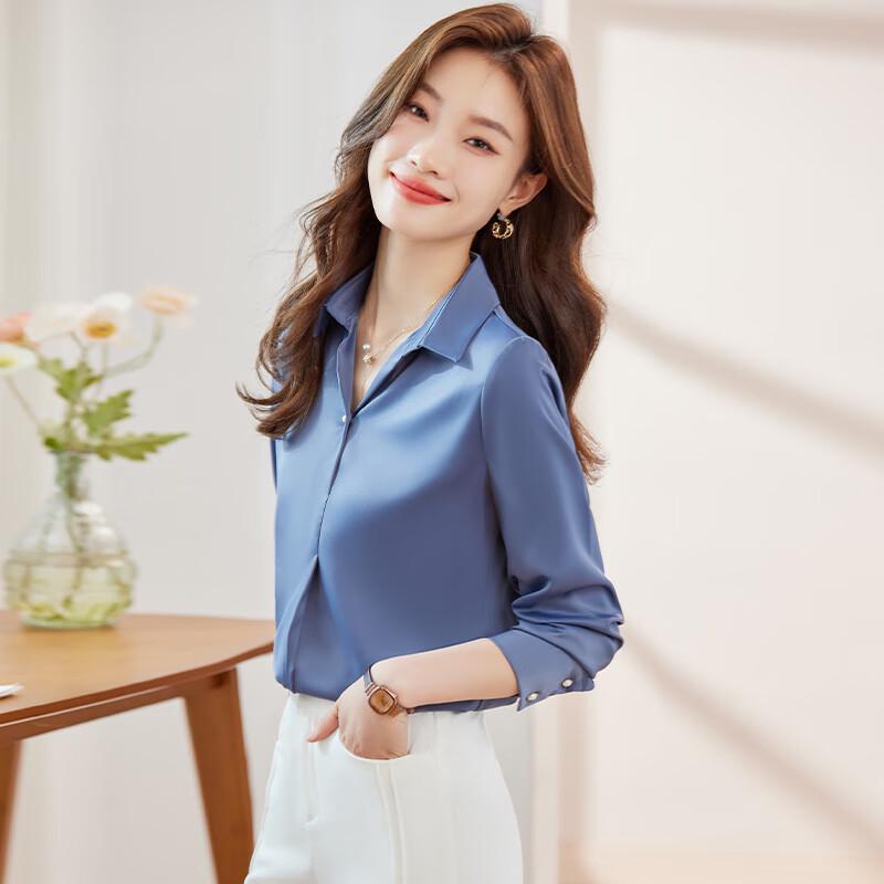 Damen V-Ausschnitt Langarm Chiffon Professionelles Bluse