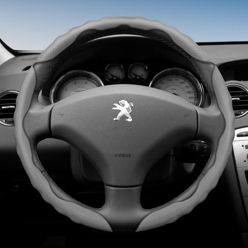 Lenkradbezug für Peugeot, Sportliches Wellendesign, Atmungsaktives Leder, Segmentiert, Rutschfest, Schweißabsorbierend