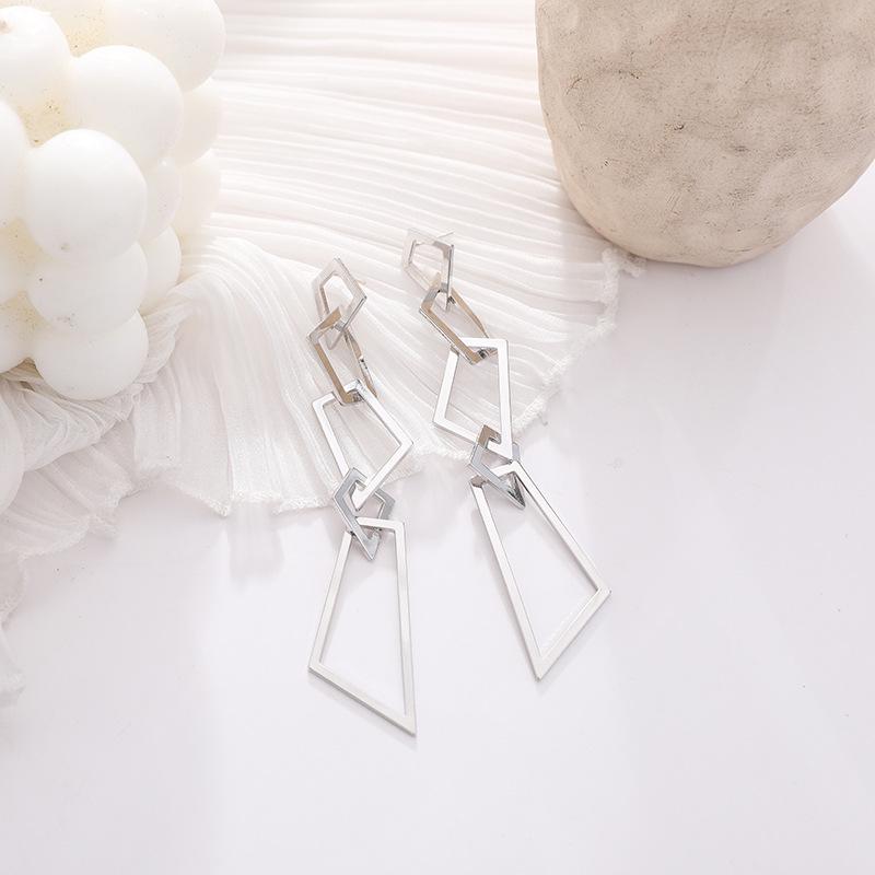 925 Sterling Silver Geometric Korean Earrings for Women - Long, Elegant, Trendy Drops серебряный