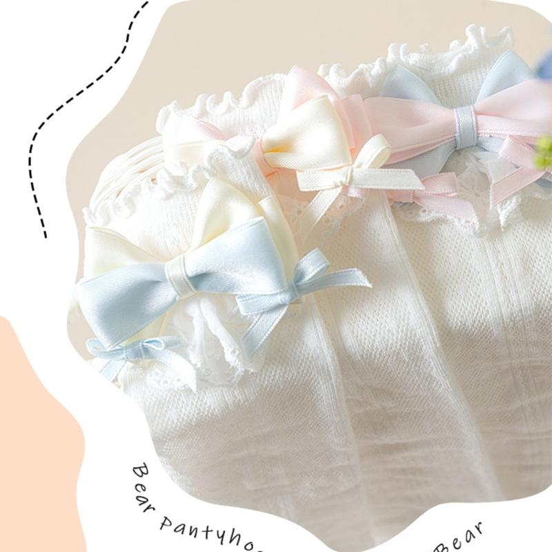 Stylish Knee Length Socks for Girls 3-12 Years Bowknot Trimmed Long Tube Socks Party Daily Wear Accessories