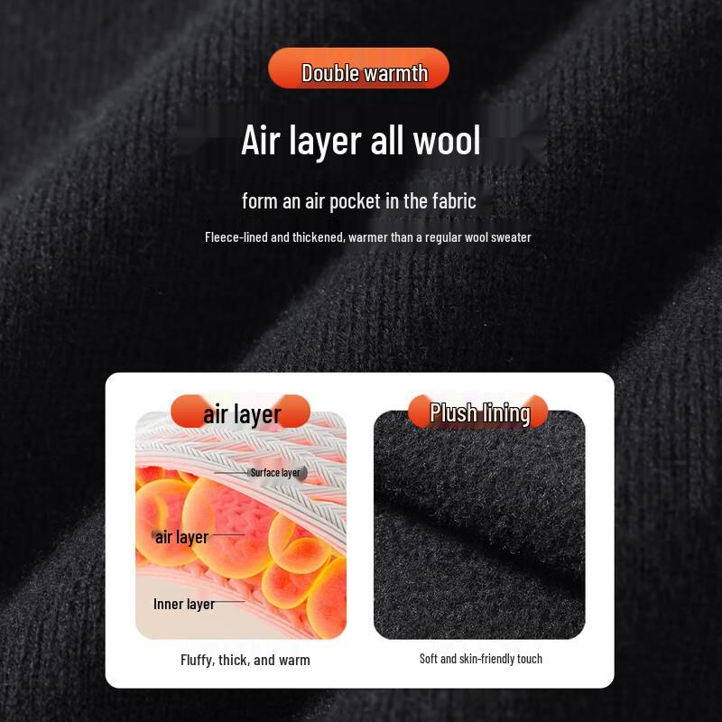 Antonio Men's Plus Velvet 100% Wool Thermal Sweater