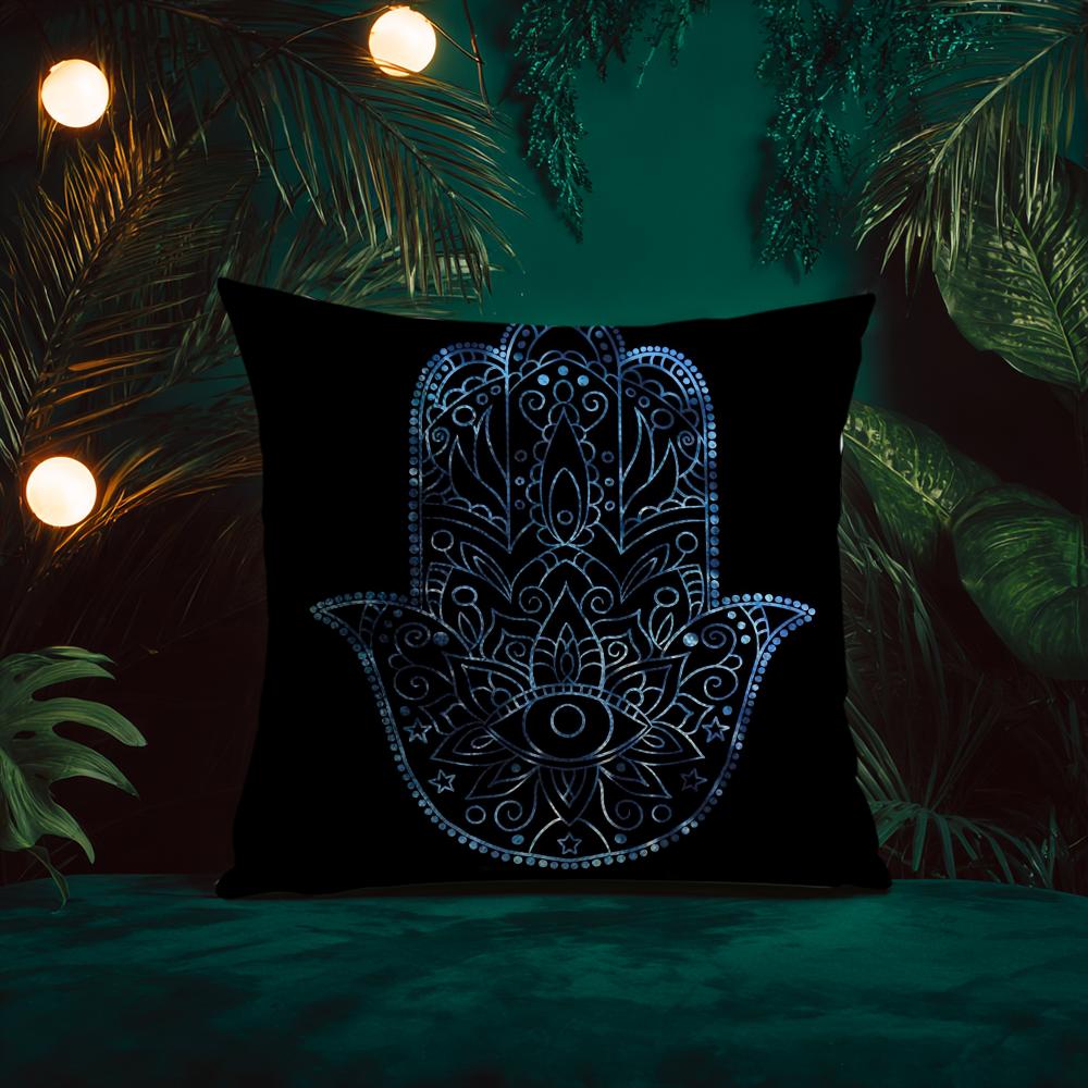 Beautiful Mysterious Style HamsaA Cushion Cover Silky Elegant Comfort Sofa Bed Invisible Zipper Beach Pillowcase