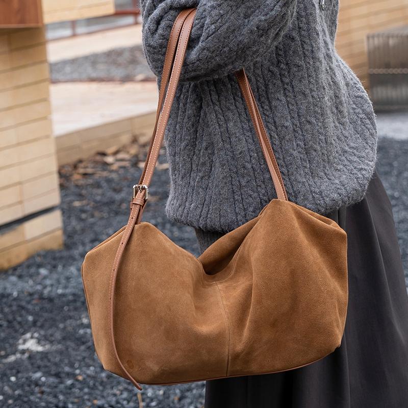 Borse a Spalla da Donna in Pelle Scamosciata e Vera Pelle Borse a Tracolla Morbide in Pelle di Mucca da Donna Borsa Monocolore Design Femminile Borsa da Lavoro Lussuosa Pigra
