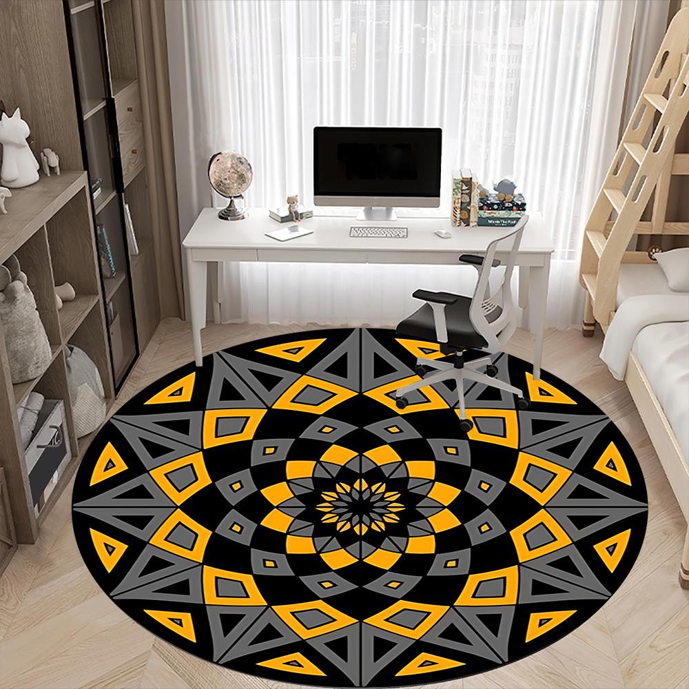 1pc Kaleidoscope Pattern Office Round Area Rug, Indoor Mat Suitable ForOffice, Under Office Chairs Bedroom Living Room Home Decor, Room Deco D004