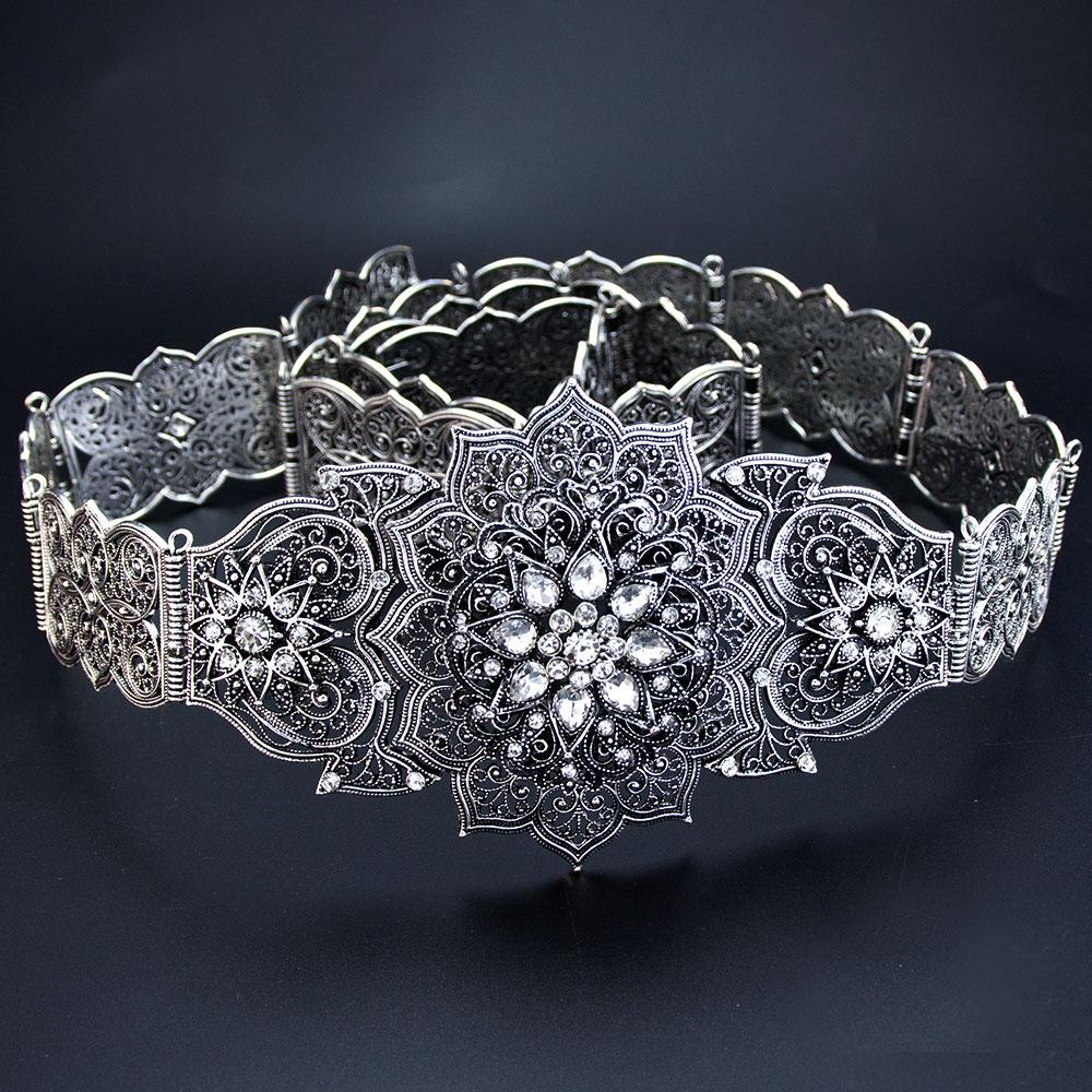 

Sunspicems Элегантный Кристальный Женский Пояс Металлическая Цепочка на Талию Золотого Цвета Регулируемая Длина Арабский Марокканский Свадебный