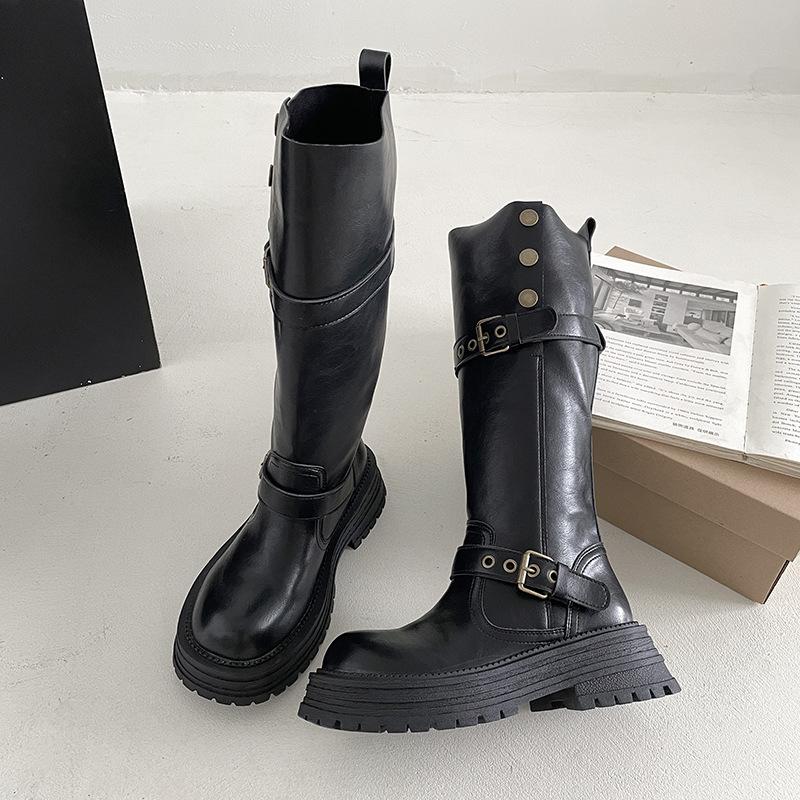 

Коричневые сапоги на платформе и толстом каблуке в ретро-британском стиле для женщин, новинка весны и осени 2025 года, но рыцарские сапоги высотой до колена 39 чёрный