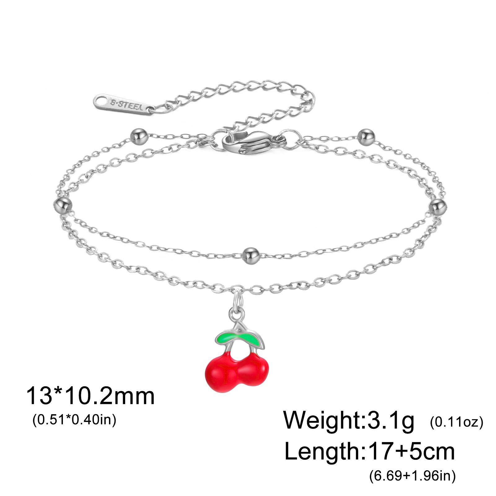

Teamer Enamel Cherry Charm Bracelet For Woman Gold Color Stainless Steel Double Bead Chain Fashion Birthday Friend Jewelry Gift 17-22 cm