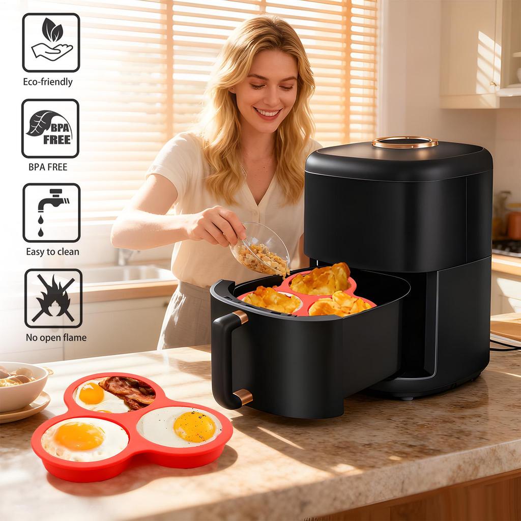 Silikonform für Heißluftfritteuse 3-Kammer Kochform Silikon Heißluftfritteuse Tassen für kleine Kuchen Puddings Hamburger Frühstück