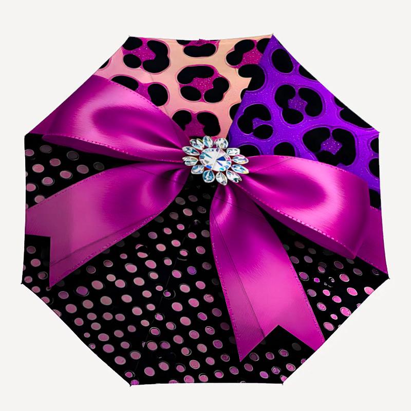 1pc Leopard Print Bow Automatic Open/Close Umbrella - Compact Travel Umbrella, Gift for Birthday, Holiday Yy260106065