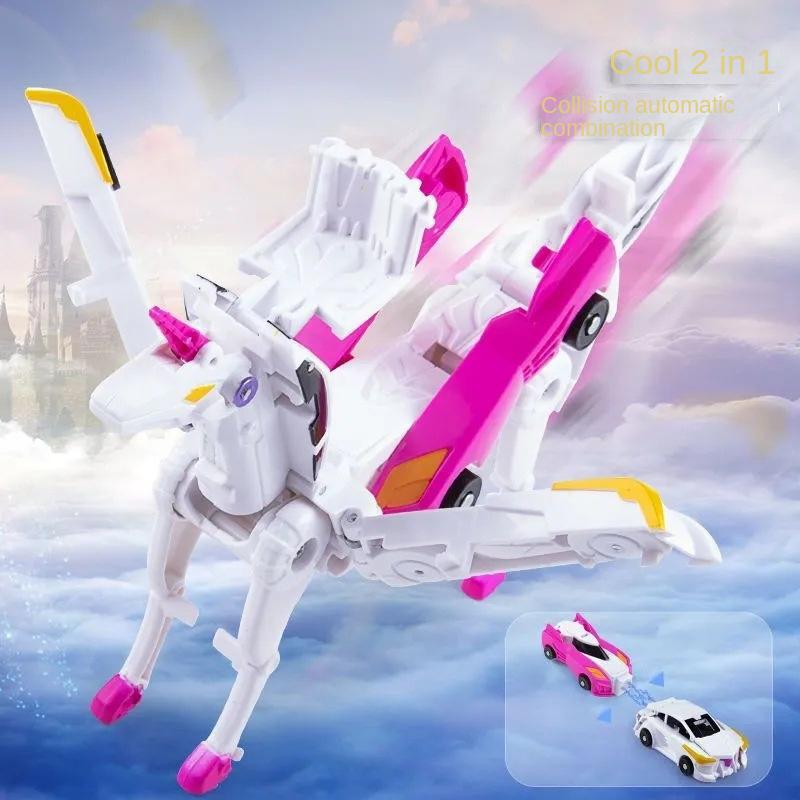 2 in 1 Transformation Car Model Deformed Unicorn Model Cartoon Action Figure Vehicle Transforming Toy Boy Kid Gift Christmas