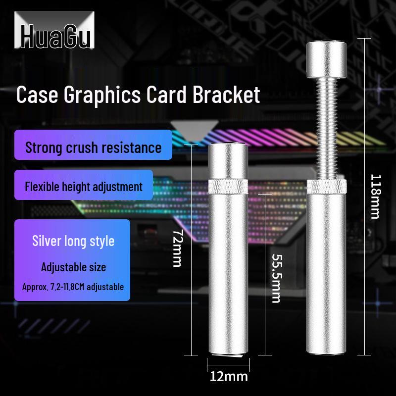 Adjustable GPU Support Riser Bracket with 12CM Fan Slot for Fish Tank Case