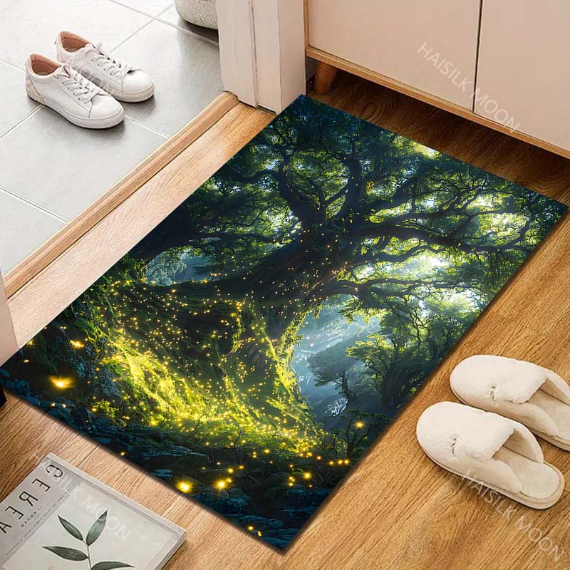 Enchanted Forest with Glowing Tree Print Carpet Rug for Living Room Bedroom Sofa Doormat Home Decor Non-slip Floor Mat