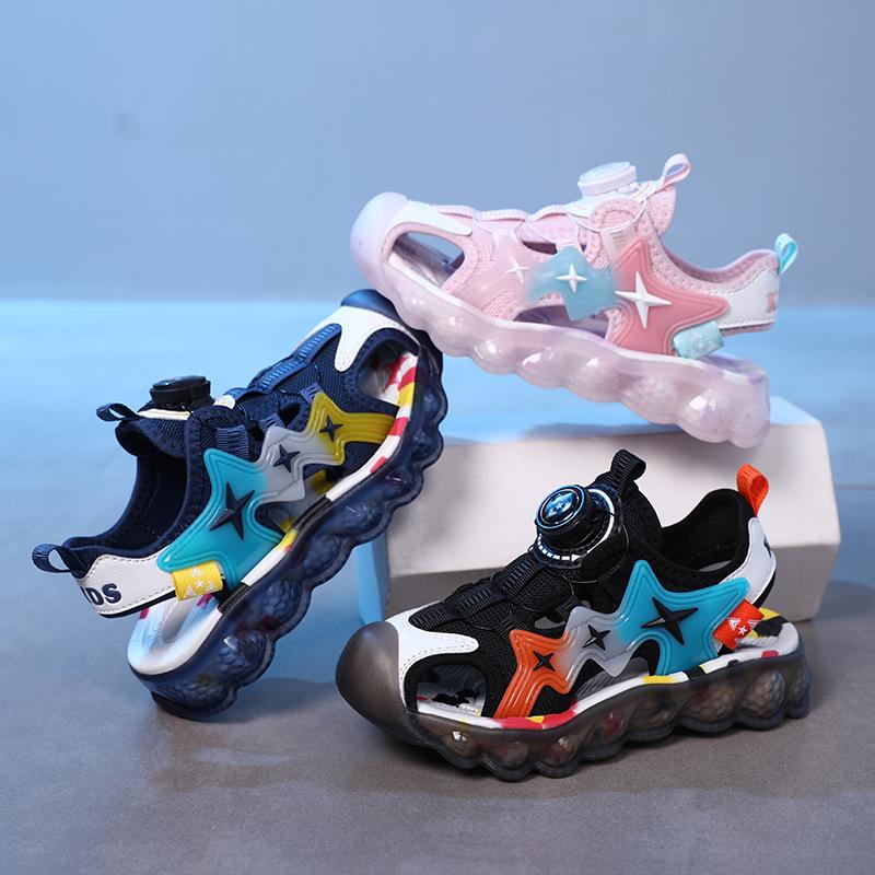Children's sandals Boys Baotou sandals Girls' sports sandals Medium and older children's non-slip rotating button beach shoes