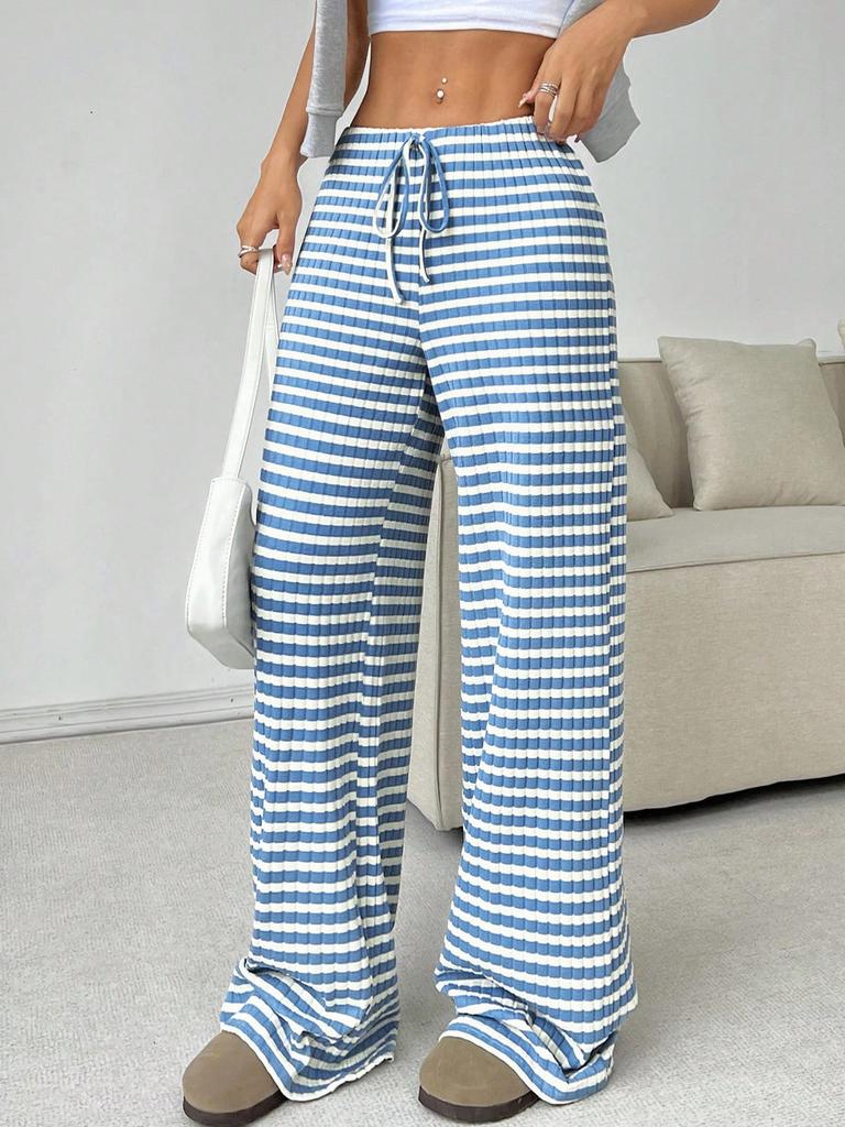 Autumn and Winter Women's New Casual Striped Solid Color Loose Wide Leg Straight Leg Pants