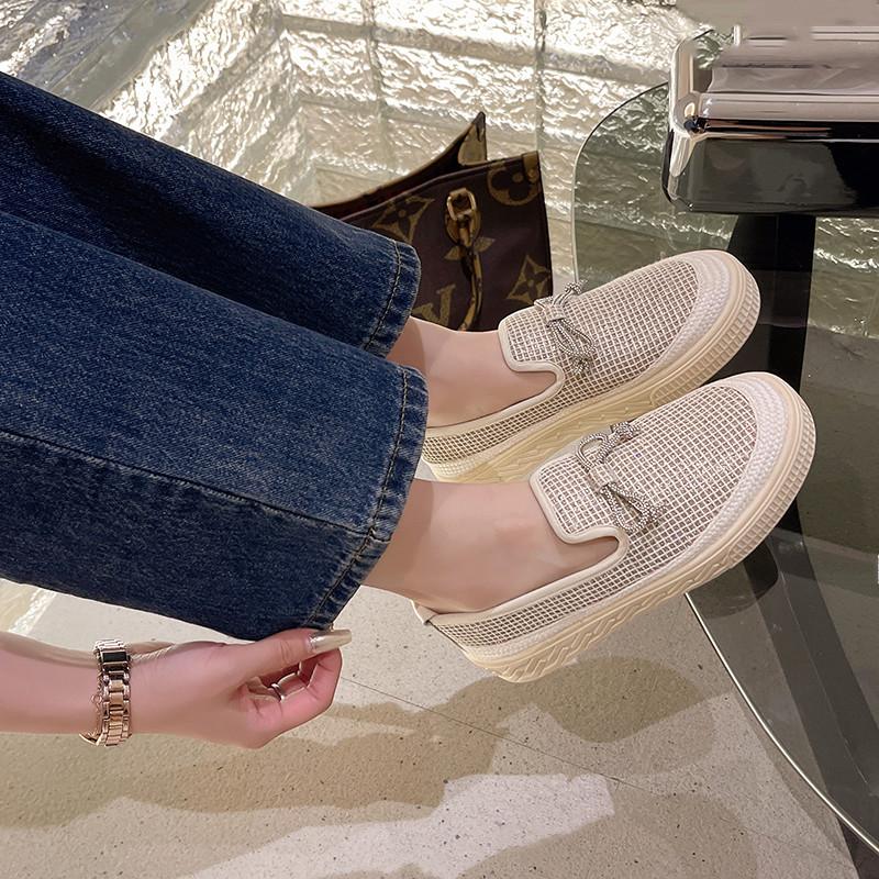 Fashion Korean Shoes Round Toe Casual Female Sneakers Dress Flats Women Loafers With Fur 2025 New Summer Slip-on Fashion Leisure