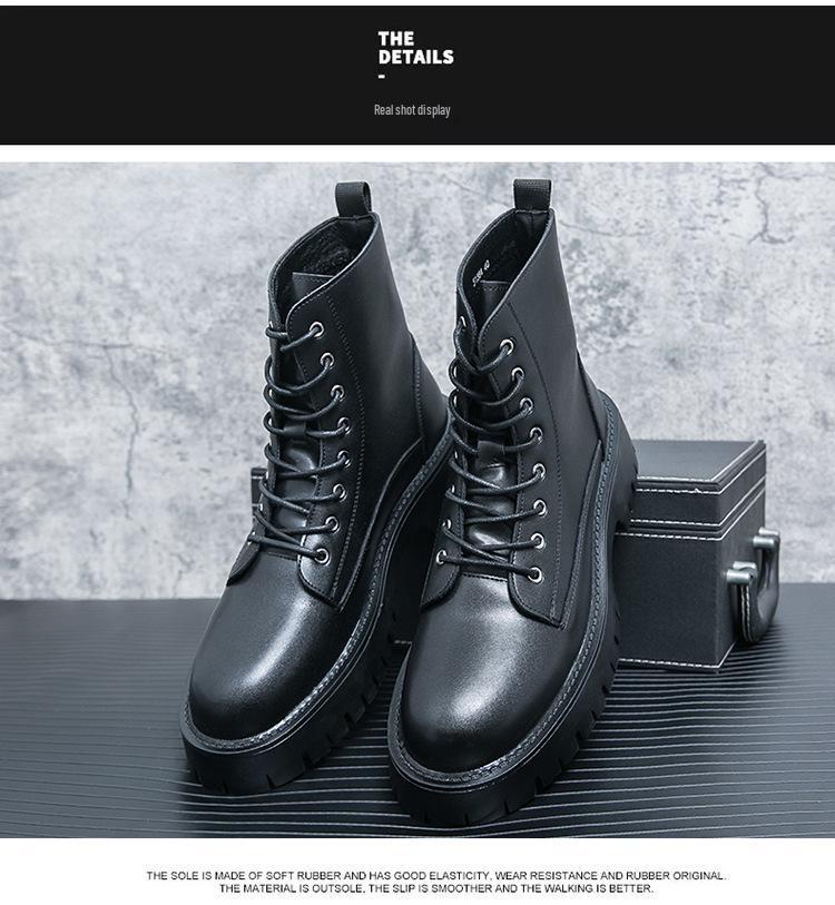 Men's Plus Size Retro High-Top Leather Martin Boots - Thick Sole, Lace-Up, and Wear-Resistant for Height-Increasing Workwear.