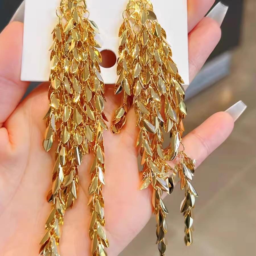 High-end Wheat Ear Gold-tone Luxury Earrings for Evening Parties