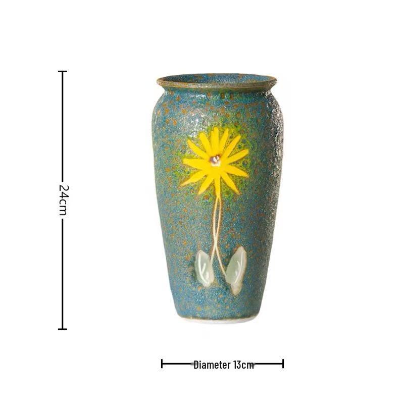 Blue-Green Glaze Ceramic Flower Vase for Living Room or Hallway Decor