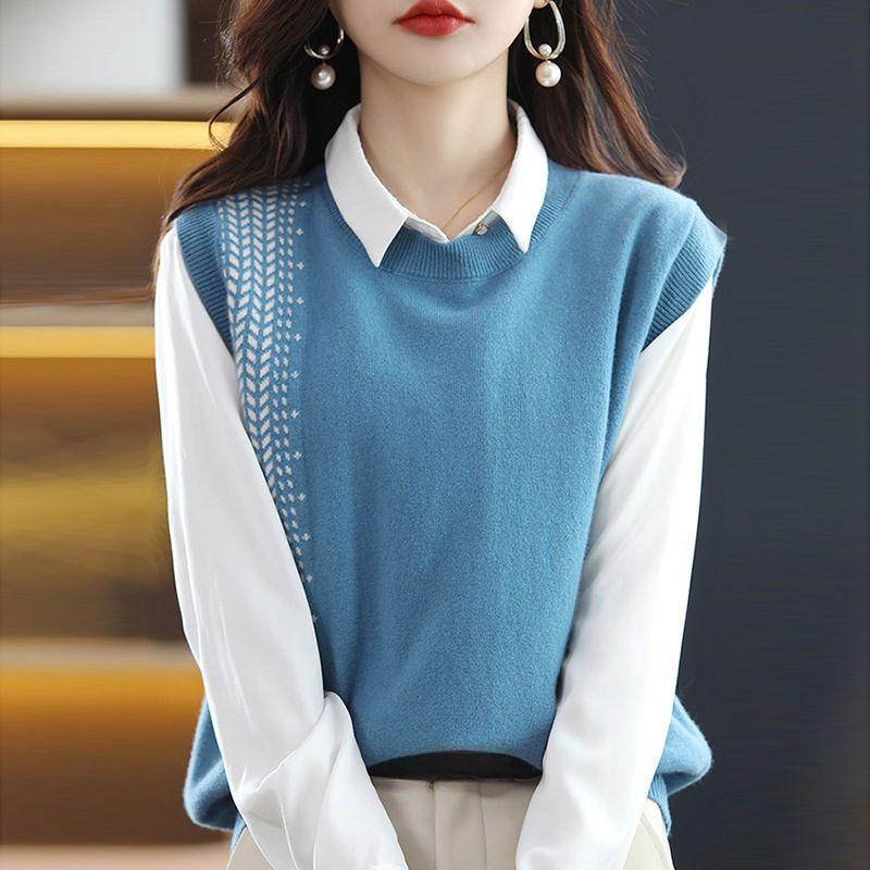 Elegant Solid V-Neck Sleeveless Sweater Vest for Women, Spring & Fall Fashion