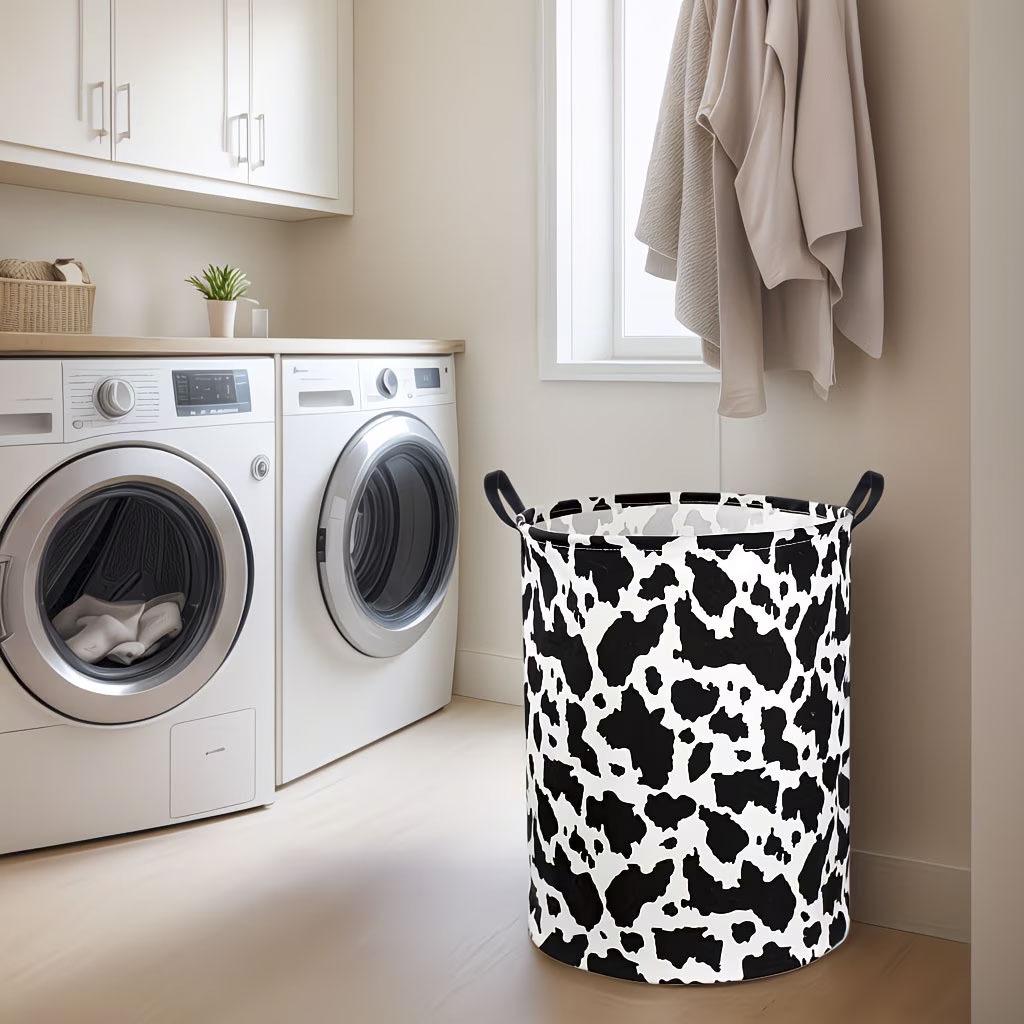 Large Foldable Cow Print Laundry and Storage Basket for Dorm or Home