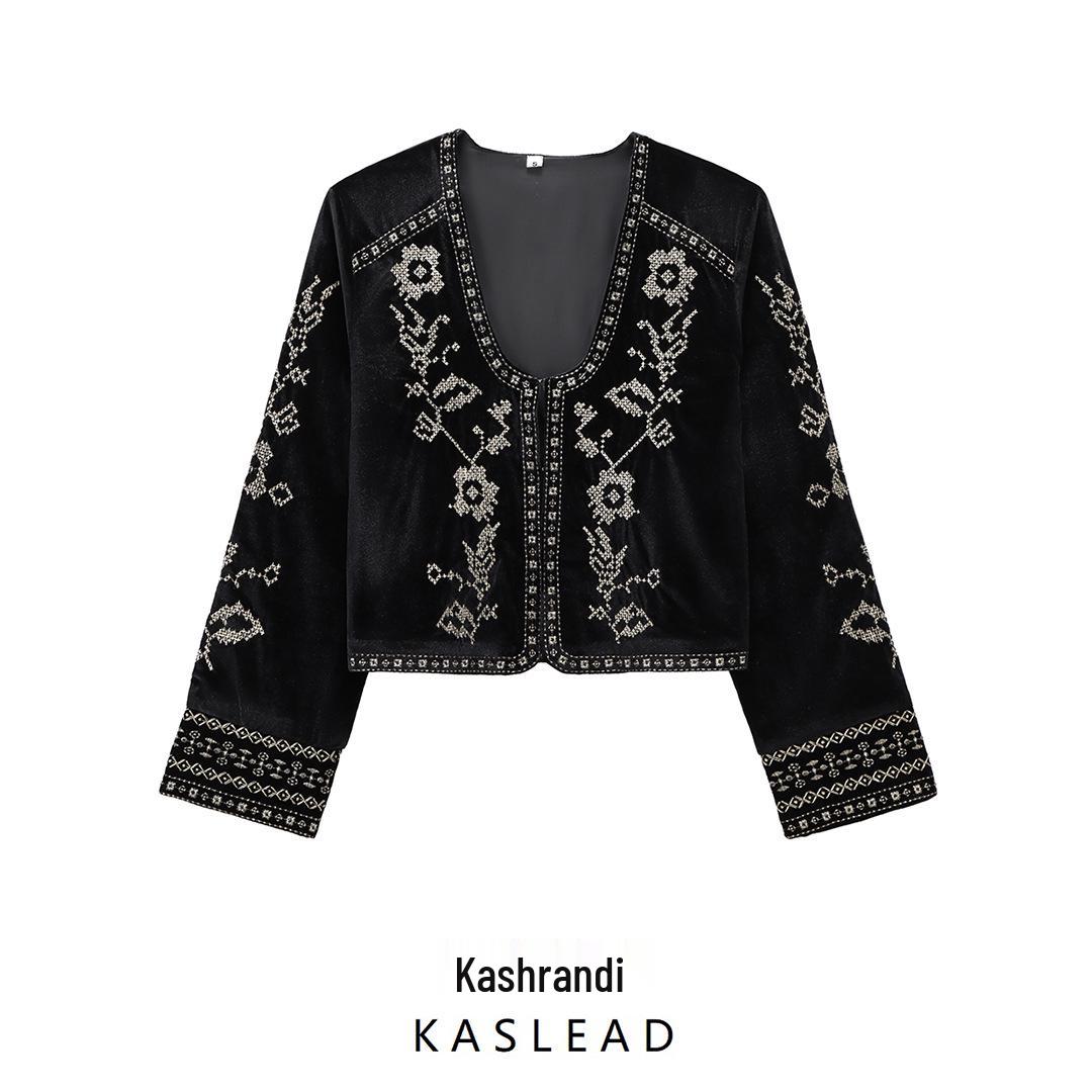 

2024 Зимняя женская куртка в европейском и американском стиле, вышитый бархат, длинный рукав XS