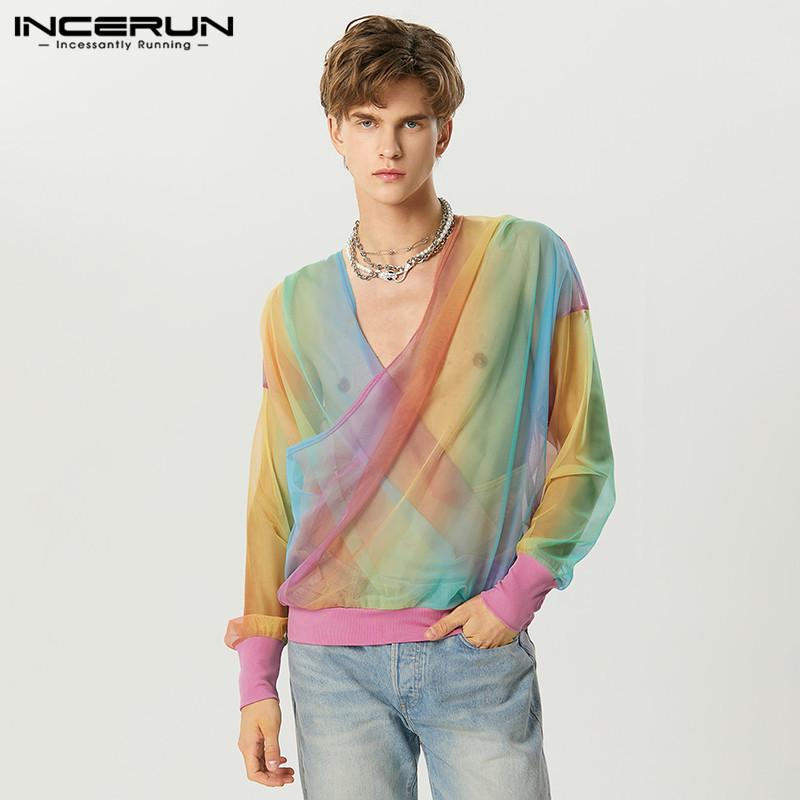 

Градиентная сетка INCERUN See Through Swing Neck с капюшоном и длинными рукавами
