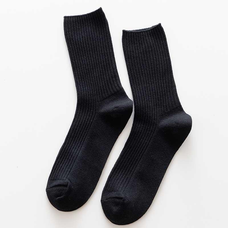 Ladies Autumn and Winter All Kinds of Solid Color Vertical Stripe Tube Pile Cotton Socks