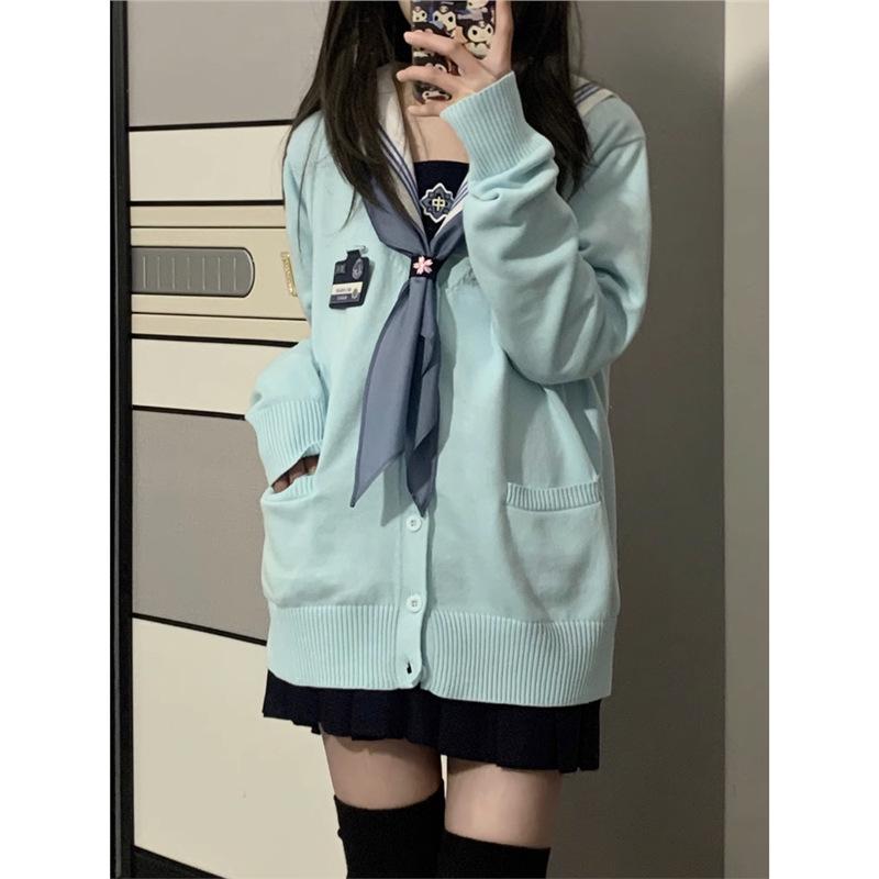 Spring-Fall JK Uniform Knit Cardigan Sweater Set for College Girls