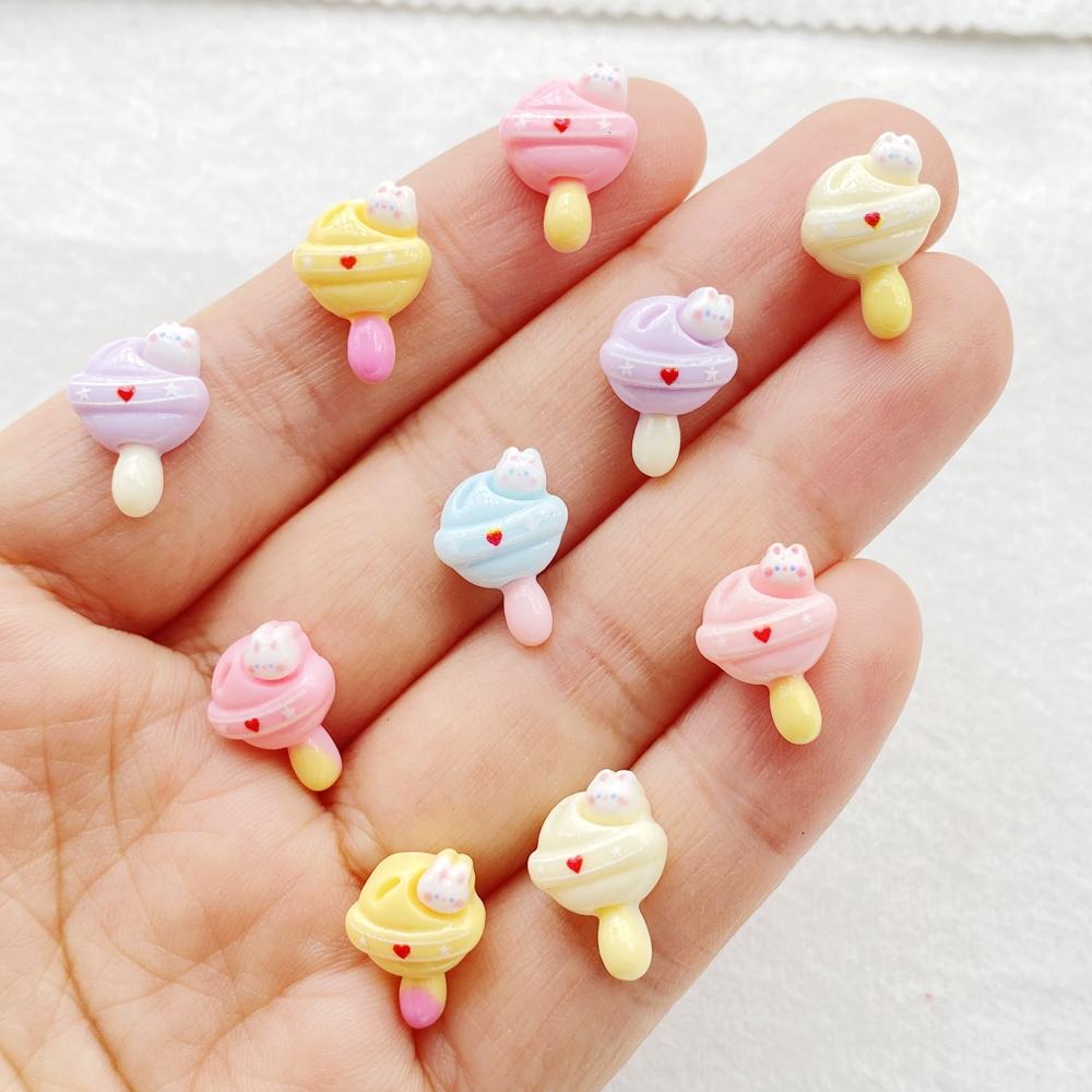 30Pcs Cute Mini Cartoon Colorful Rabbit Lollipop Nail Art Resin Designer Charms DIY Craft For Nail 3D Decorations Jewelry