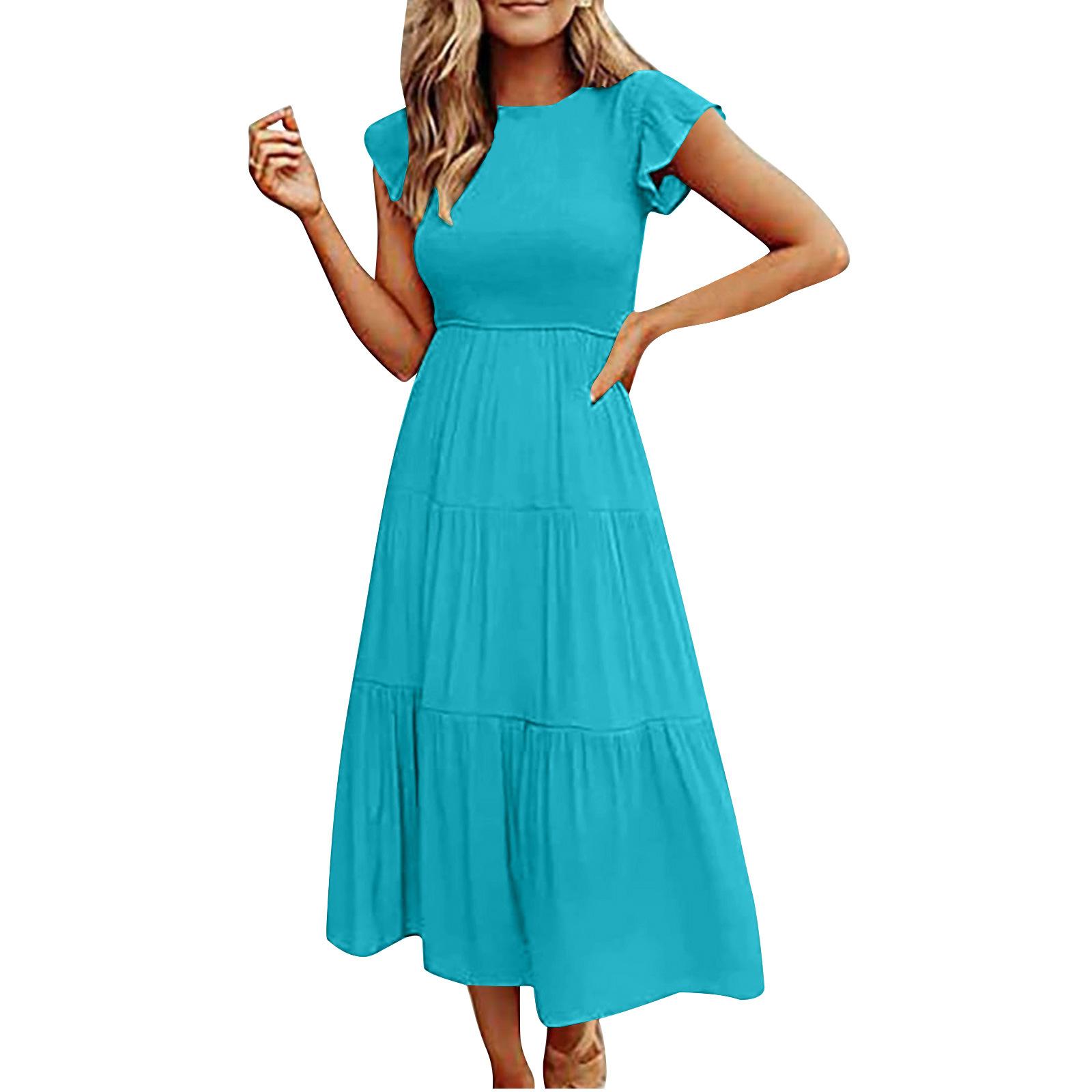 European Style Women Clothing Short Sleeve Maxi Dress L