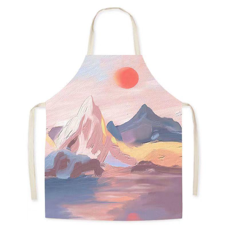 Oil Painting Landscape Sleeveless Linen Adult Children'S Apron Kitchen Hotel Essential Studio Baking Room Pottery Dress