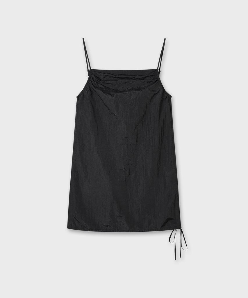 Plack Woman Shirred Sleeveless Mini Dress Black
